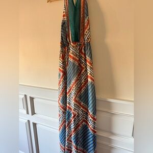Entro Blue and Orange Chevron Maxi Dress